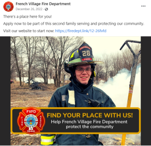 Example fire department recruitment post on Facebook