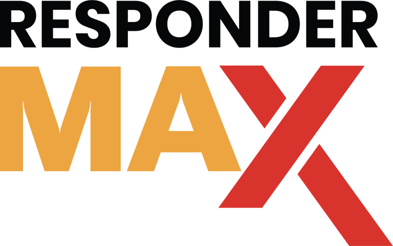 Bold black text "RESPONDER" above large orange letters "MAX" with a prominent red "X" overlapping the "A", all on a light background.