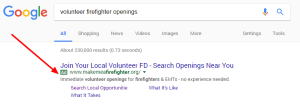 Example Google search results for volunteer fire recruitment