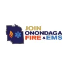 Logo with a map outline, flame, and medical symbol, next to the text: "Join Onondaga Fire & EMS" in yellow, purple, red, and blue lettering.